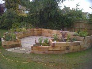 Garden Patio and Oak Sleeper Feature