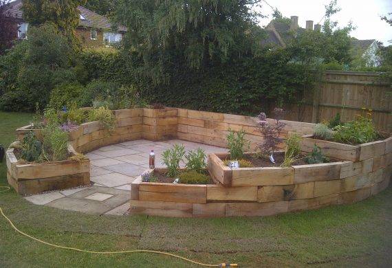 Garden Patio and Oak Sleeper Feature