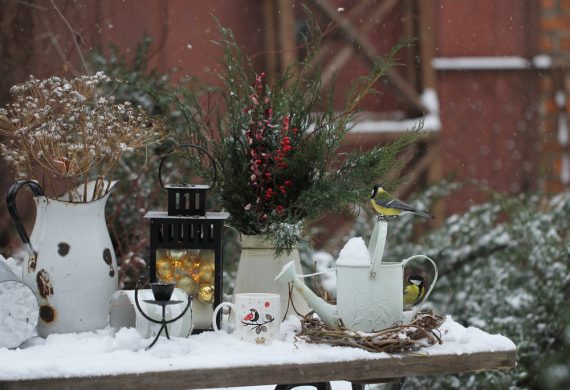 Garden table covered in snow