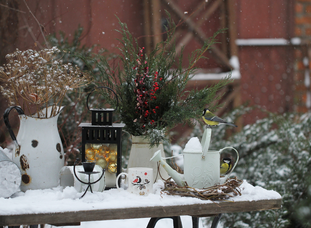 Garden table covered in snow